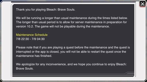 bleach brave soul maintenance|Maintenance Extension : r/BleachBraveSouls .